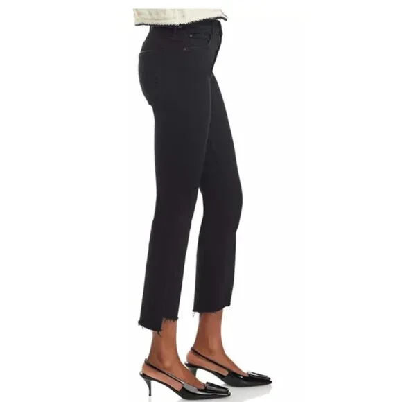 MOTHER The Insider High Rise Crop Step Fray Bootcut Jeans Not Guilty Black NWT 2 - Picture 3 of 3